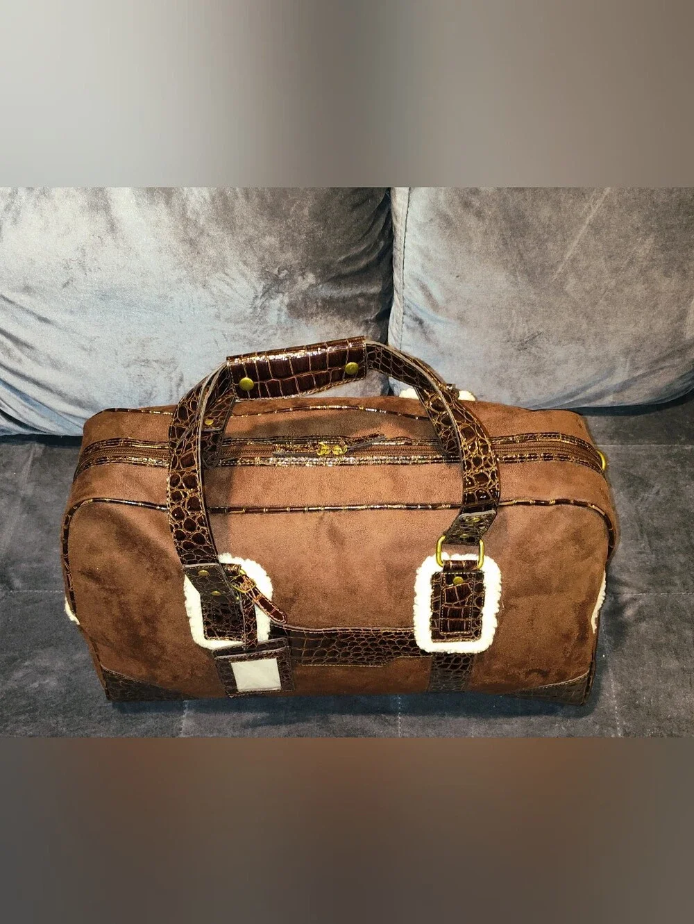 NWOT BATH & BODY WORKS SUEDE & EMBOSSED CROCODILE WEEKENDER BAG DUFFLE BAG